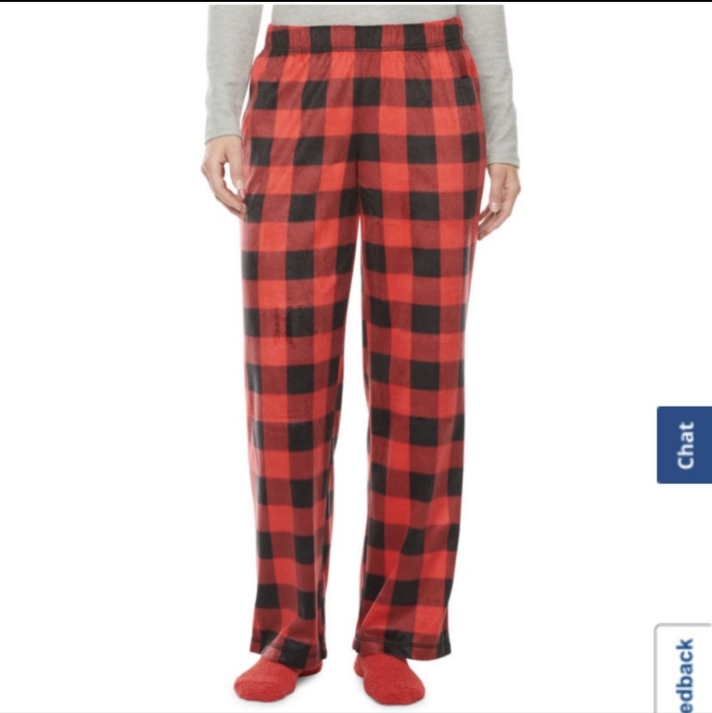 NWT Sleep Chic red and black buffalo plaid check cotton Christmas pajama pants